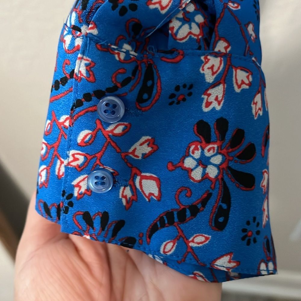 J. CREW FACTORY Blue Red & Black Floral Print Long Sleeve V-Neck Blouse, Size S - Picture 4 of 5